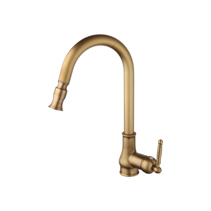 Antique Brass Kitchen Faucets Single Handle Pull Out Mixer Tap Deck Mounted - Design Hoard