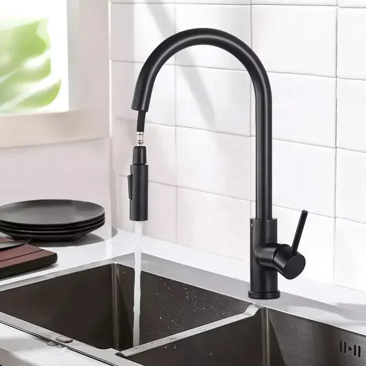 Modern Single Handle Kitchen Faucet Pull Down Sink Tap with Ceramic Valve Pull Out Sprayer - Design Hoard