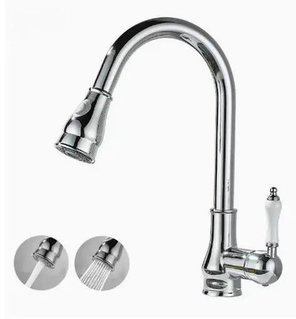 Antique Brass Kitchen Faucets Single Handle Pull Out Mixer Tap Deck Mounted - Design Hoard