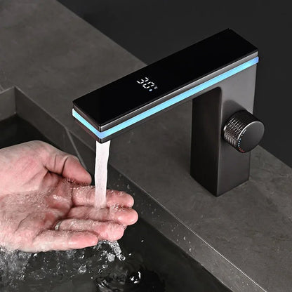 Modern Hot Sale Luxury LED Digital Smart Bathroom Faucet with Lamp Brass Single Lever Black Mixer Water Sink Wash Basin Faucets - Design Hoard